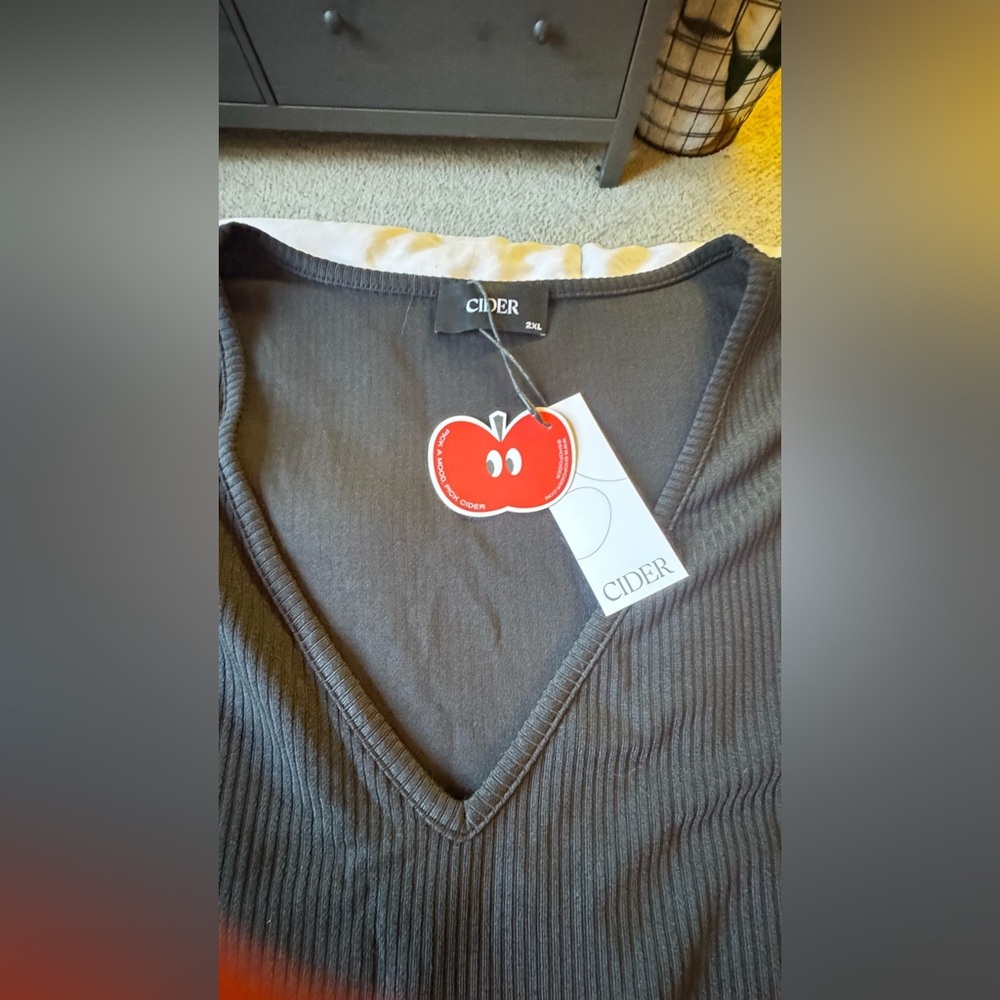 Cider Women's Charcoal V-Neck Ribbed Tee - Picture 3 of 6